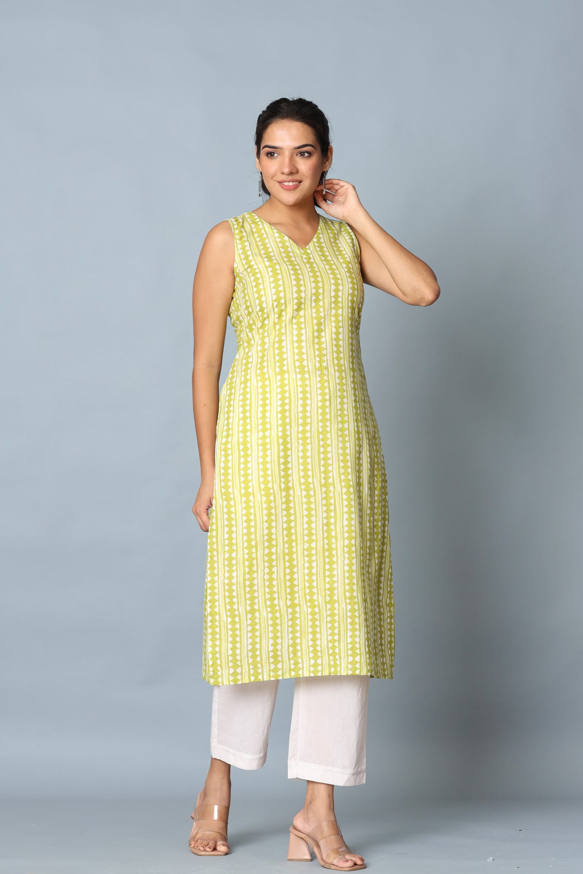 Green Zigzag Kurta Set
