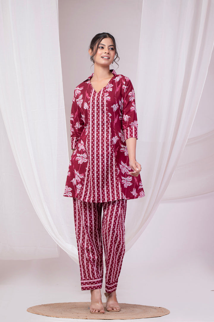 Maroon Bouquet Co-Ord Set
