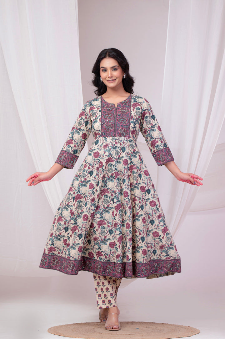 Kaashni Anarkali  Cotton Set Of Three