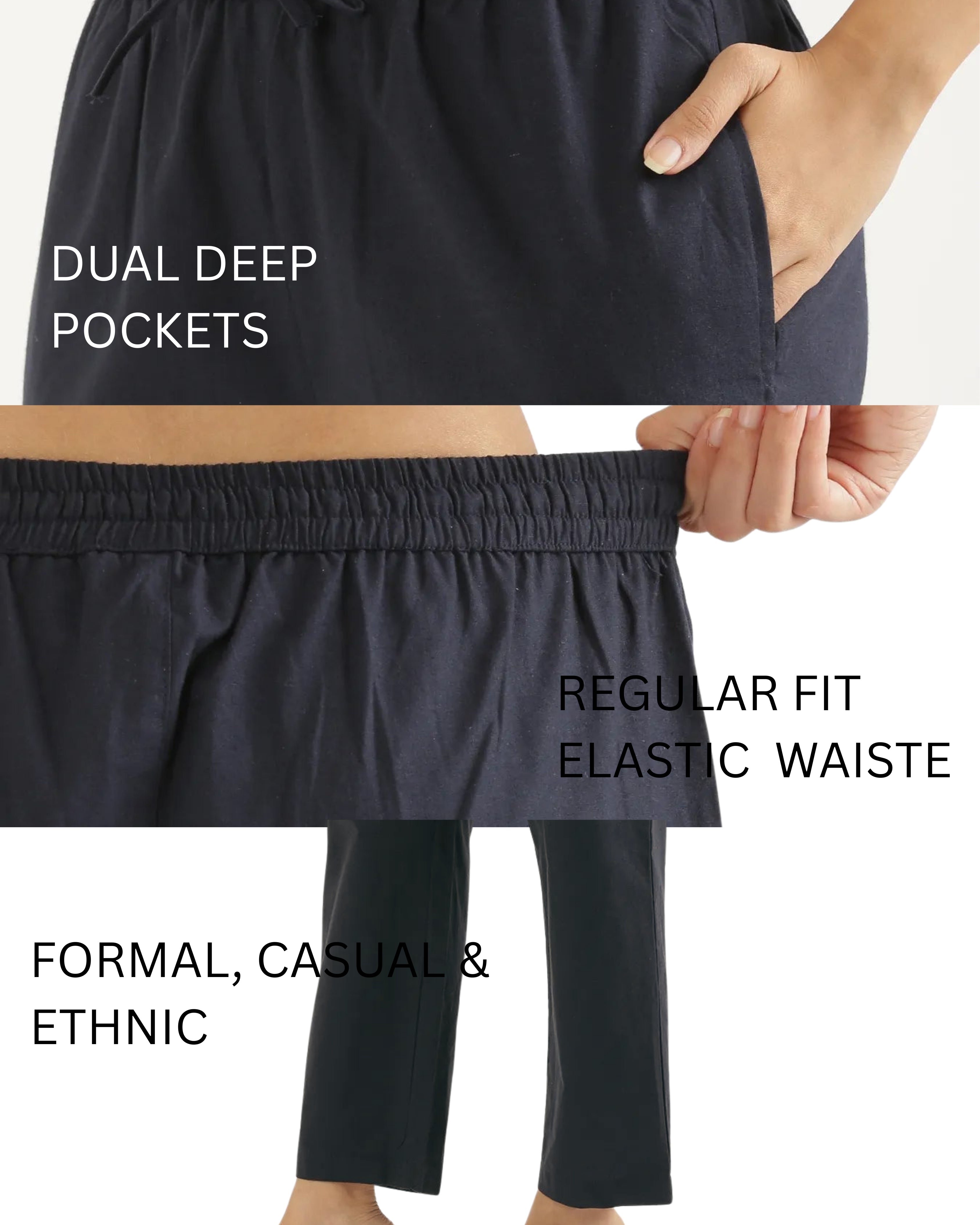 Women's Cotton Straight Pant - Navy Blue