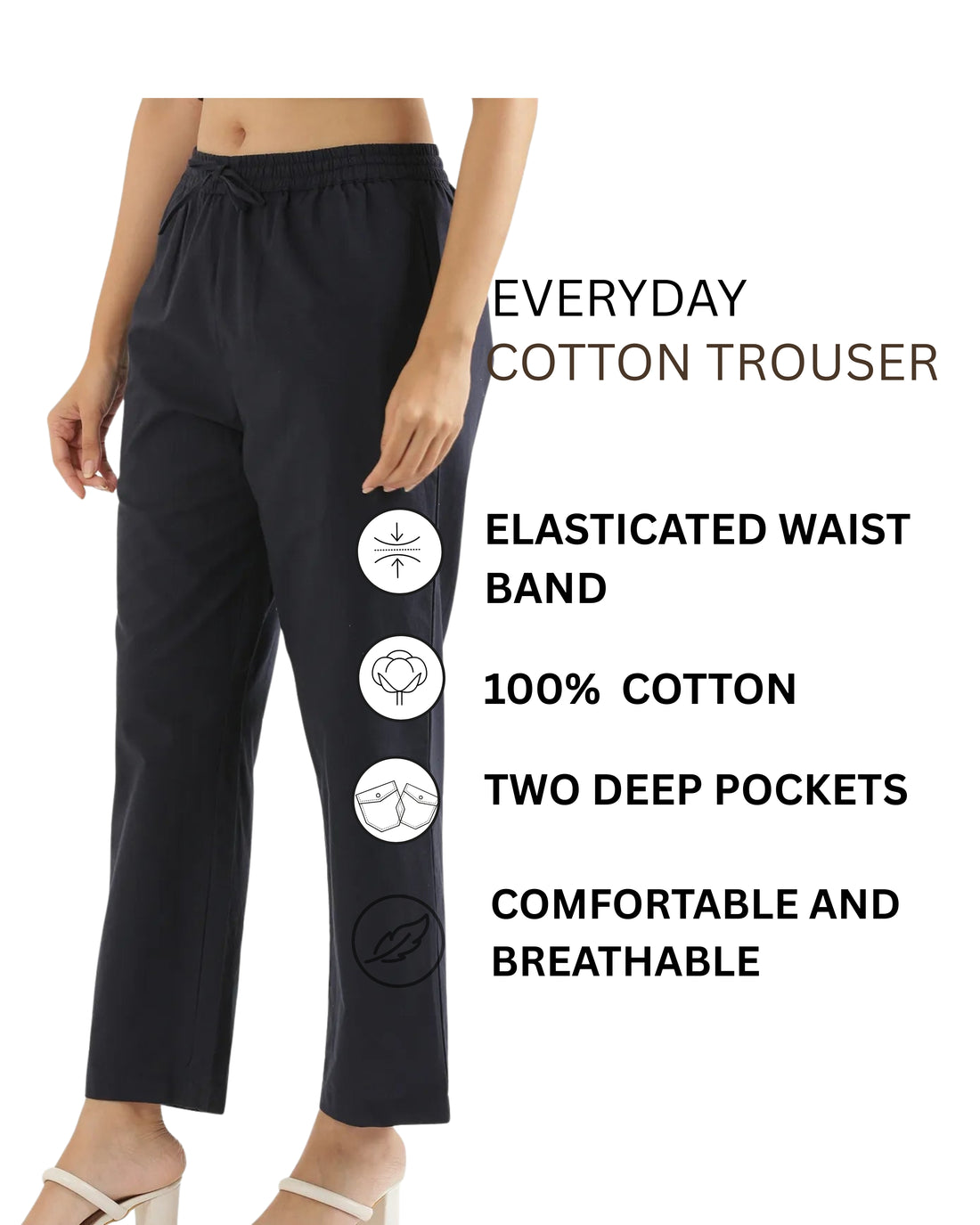 Women's Cotton Straight Pant - Navy Blue