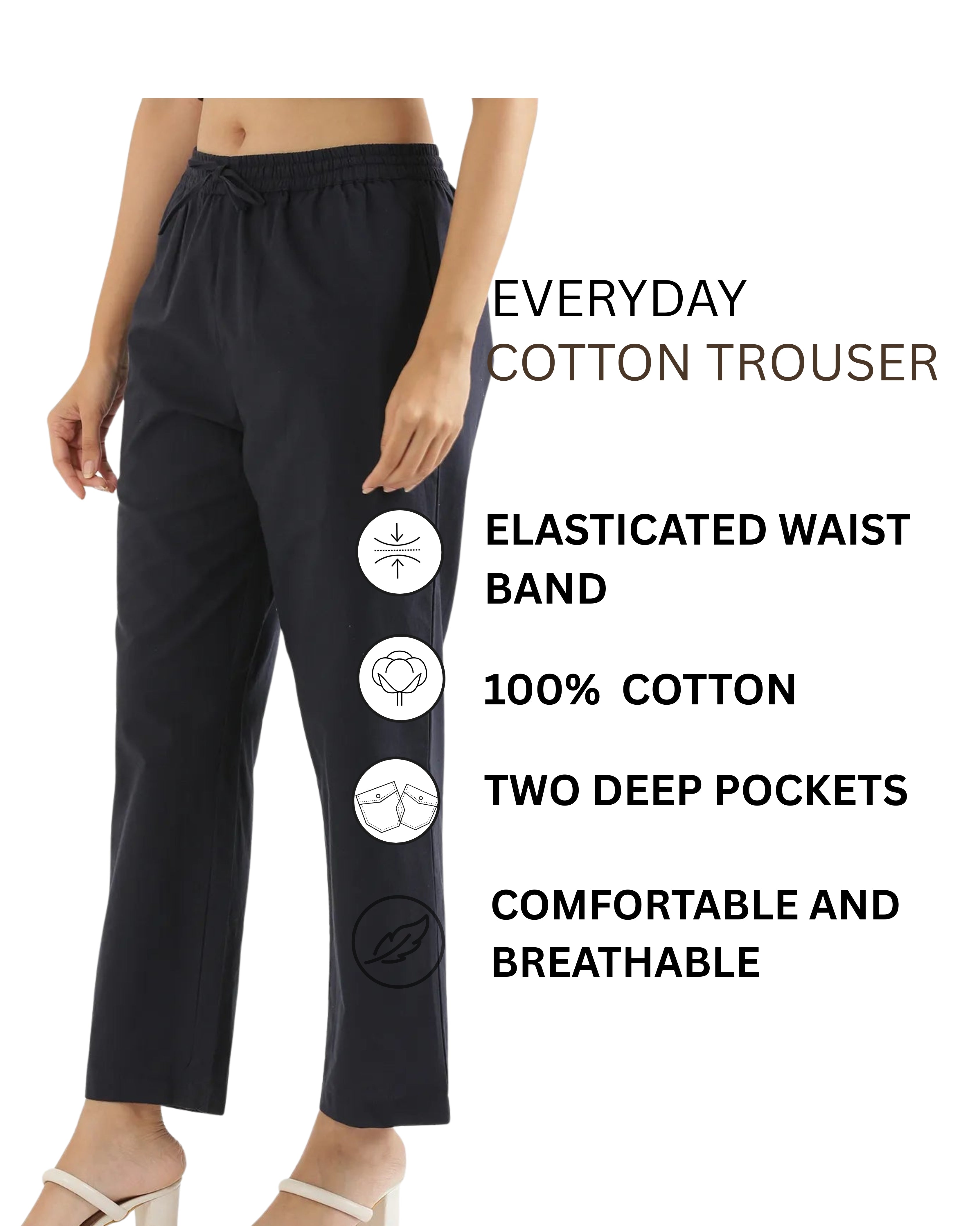 Women's Cotton Straight Pant - Black