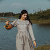 GREY RUFFLE NECK DRESS
