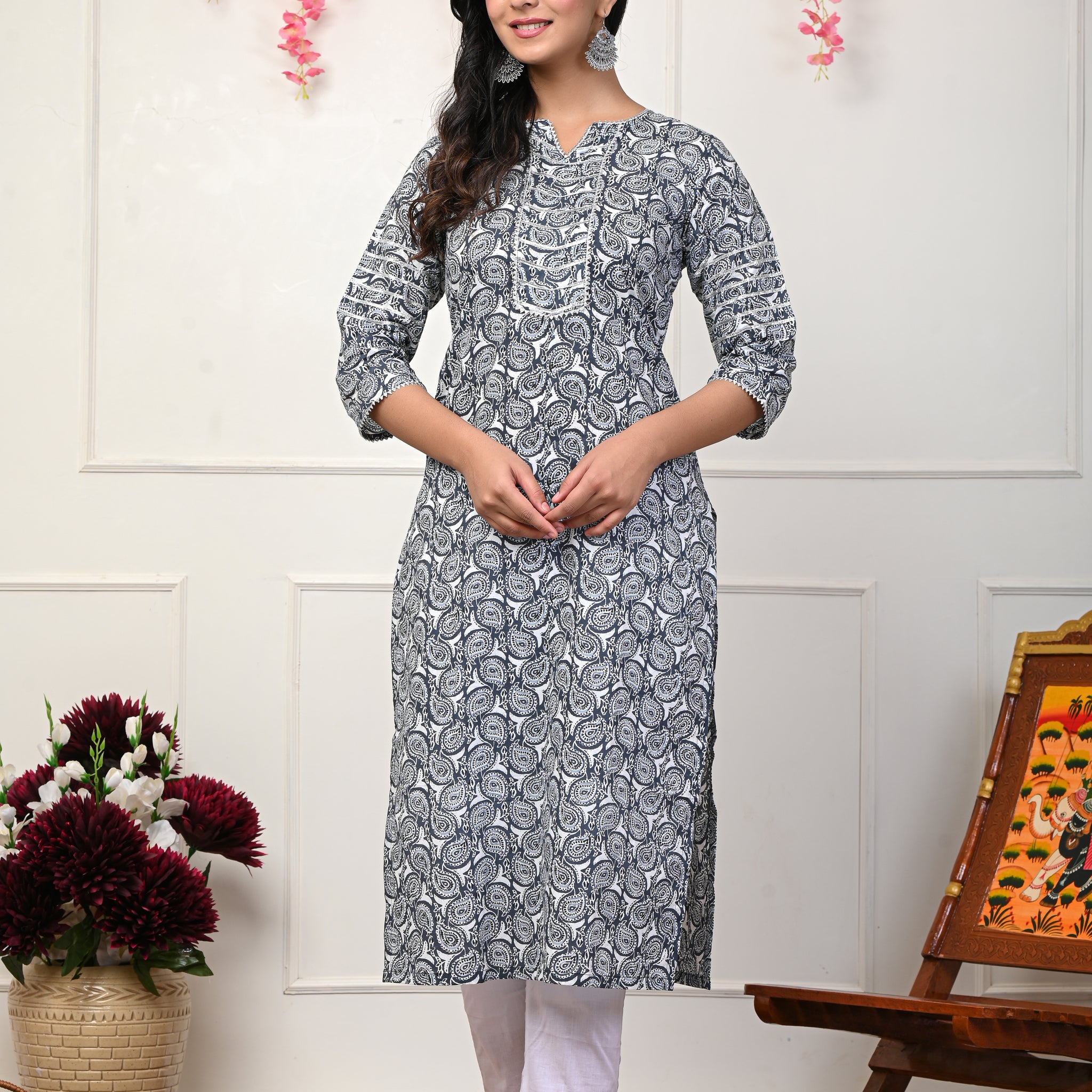 Grey Block Print Kurta