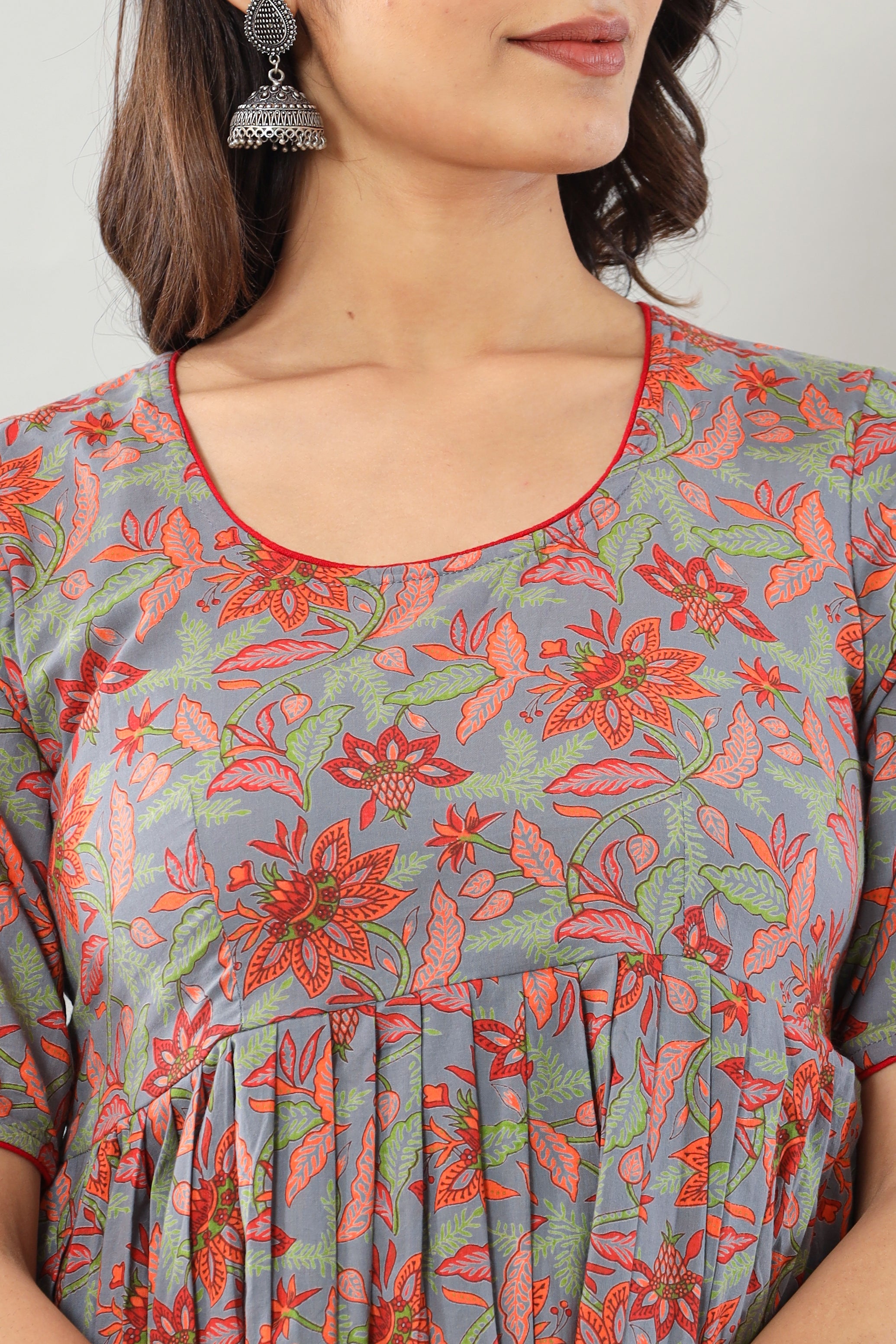 Grey Floral  Dahlia Anarkali Set Of Three