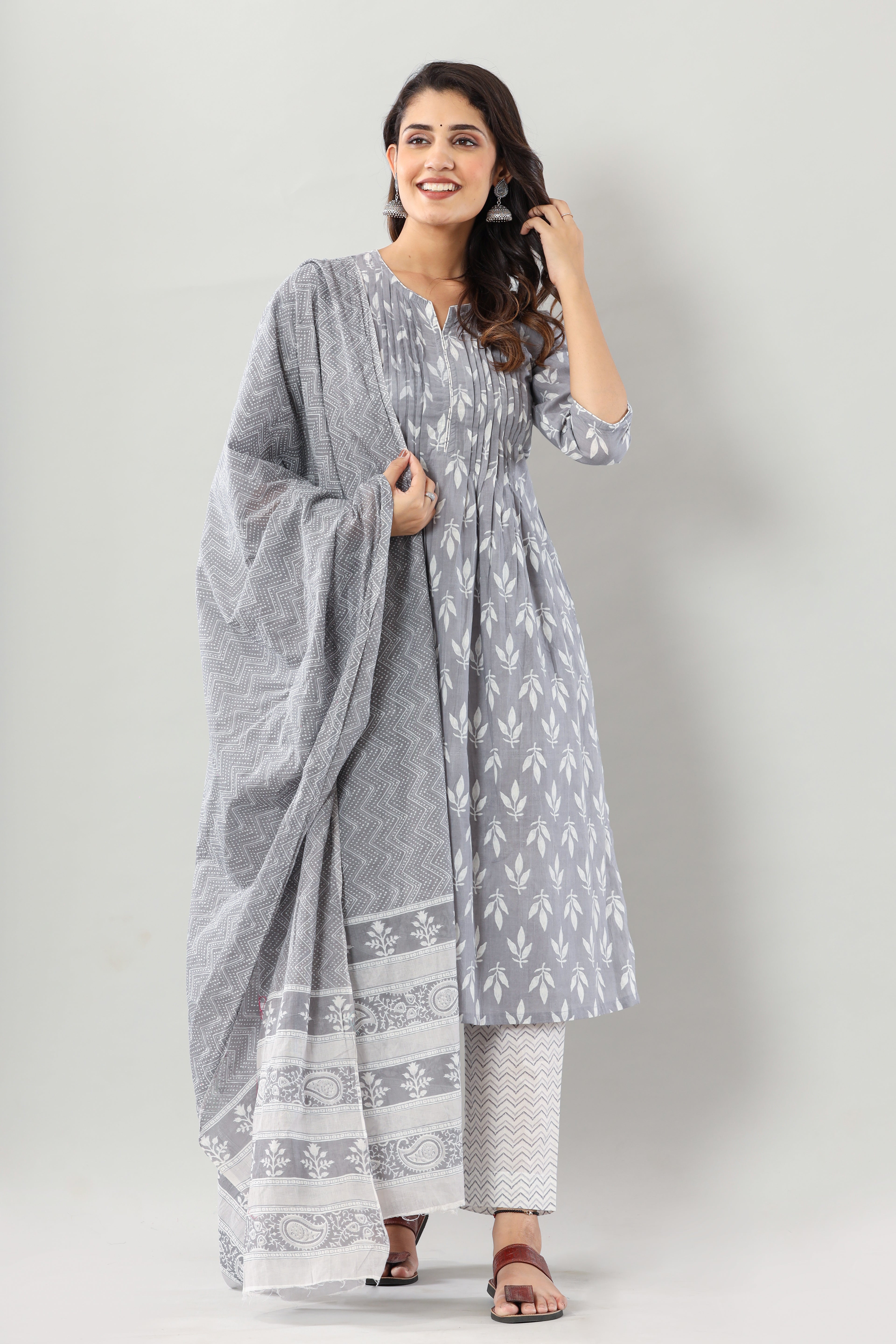 Grey Floral Pintuck Set Of Three