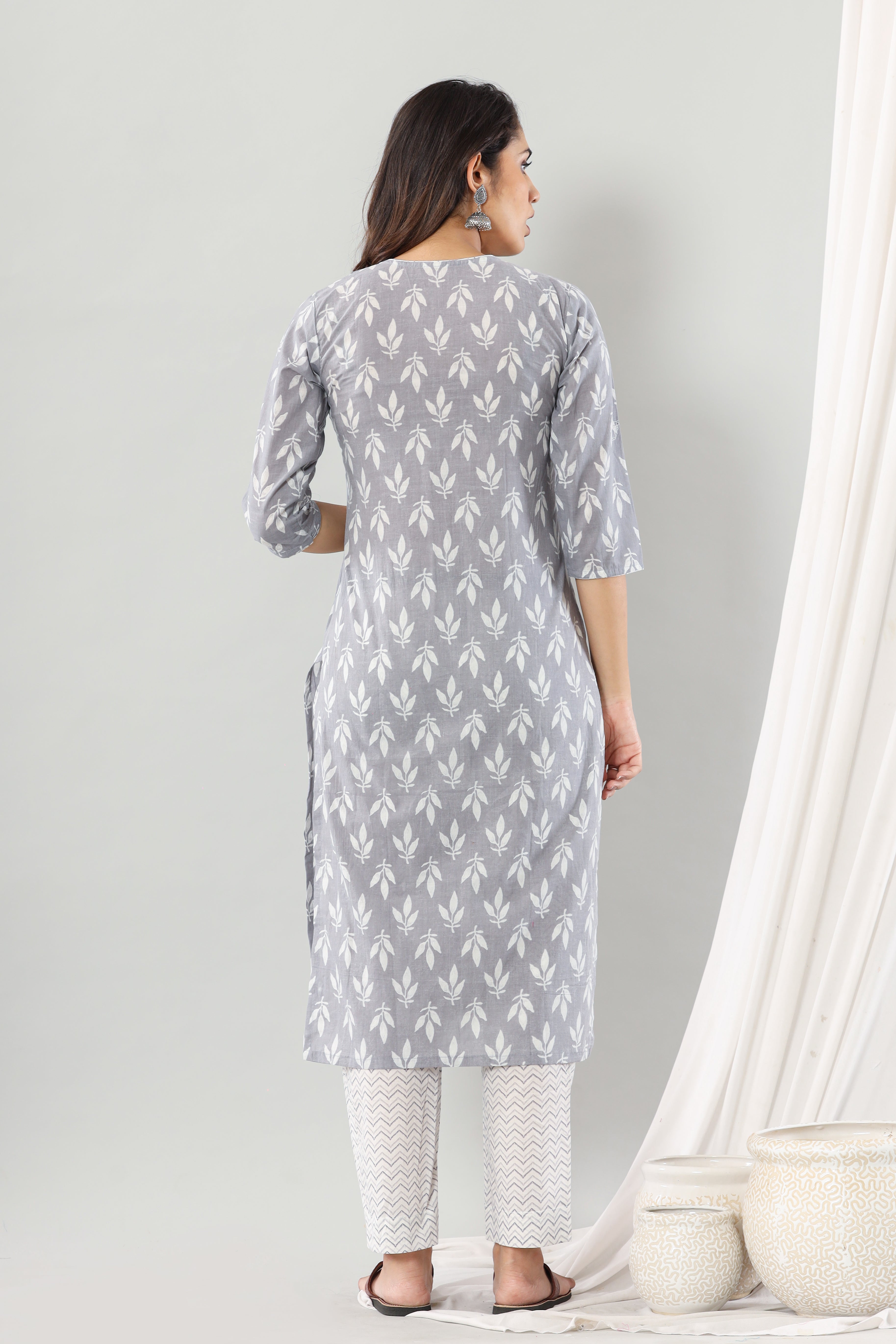 Grey Floral Pintuck Set Of Three