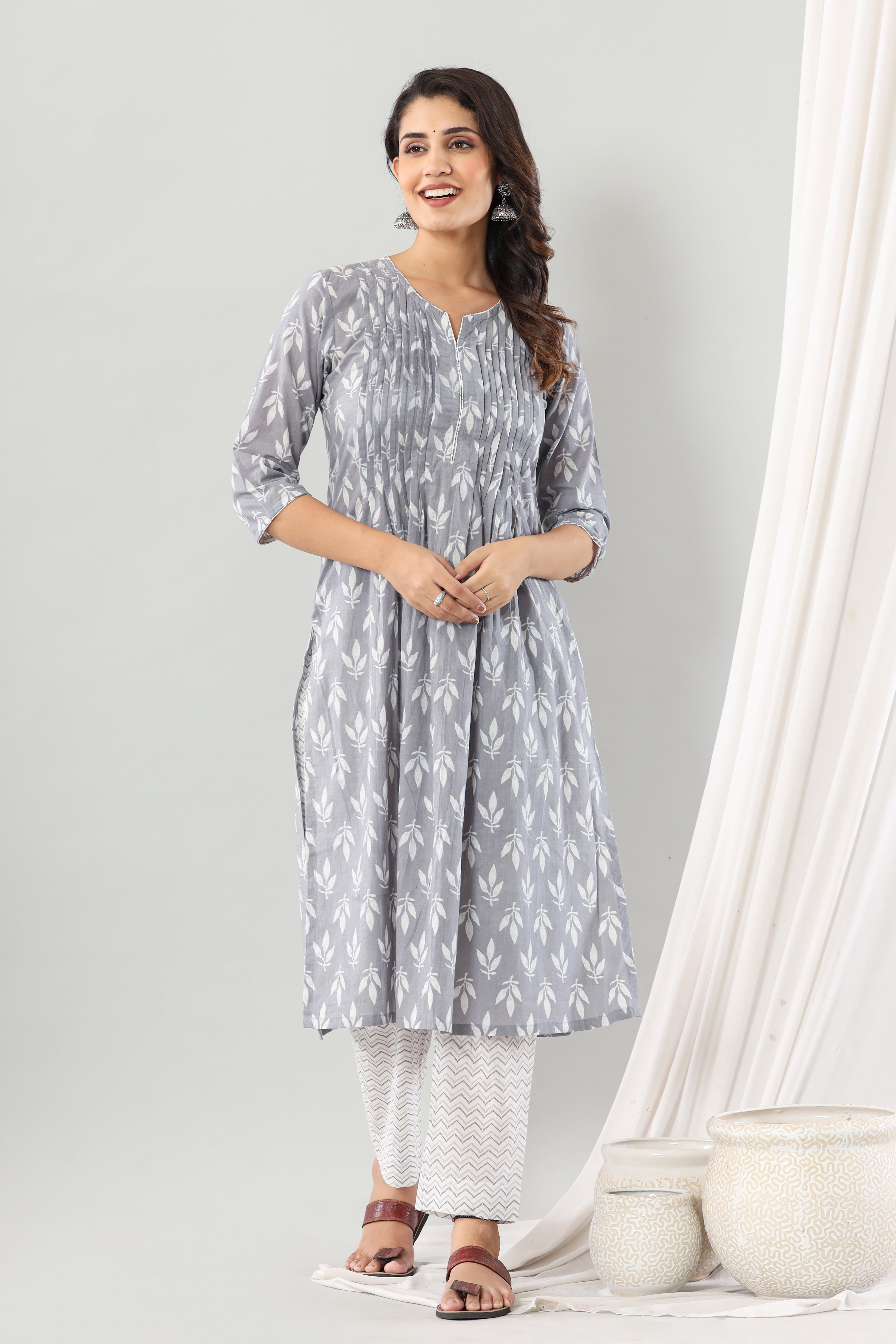 Grey Floral Pintuck Set Of Three