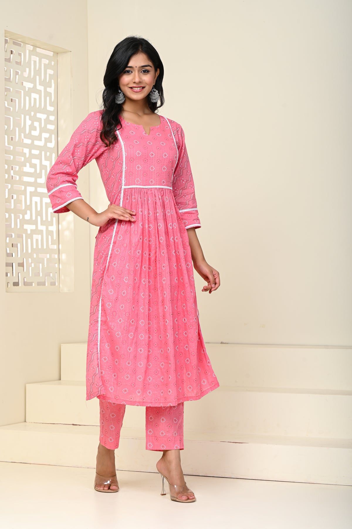 Gulabi Bandhej A-Line Set Of Two