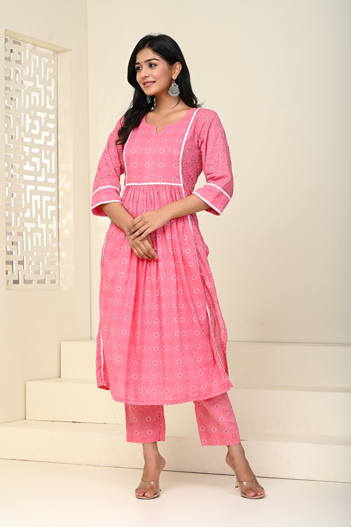 Gulabi Bandhej A-Line Set Of Two