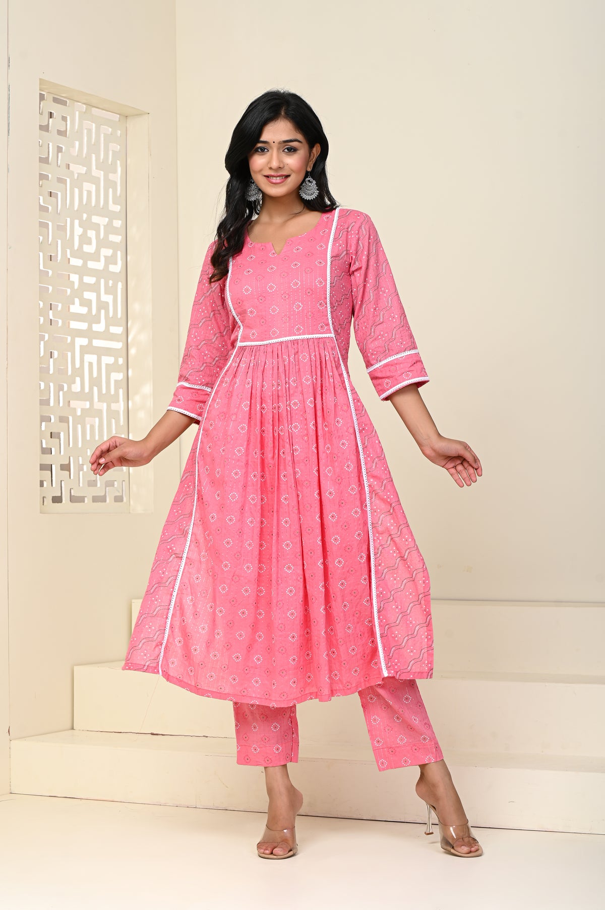 Gulabi Bandhej A-Line Set Of Two