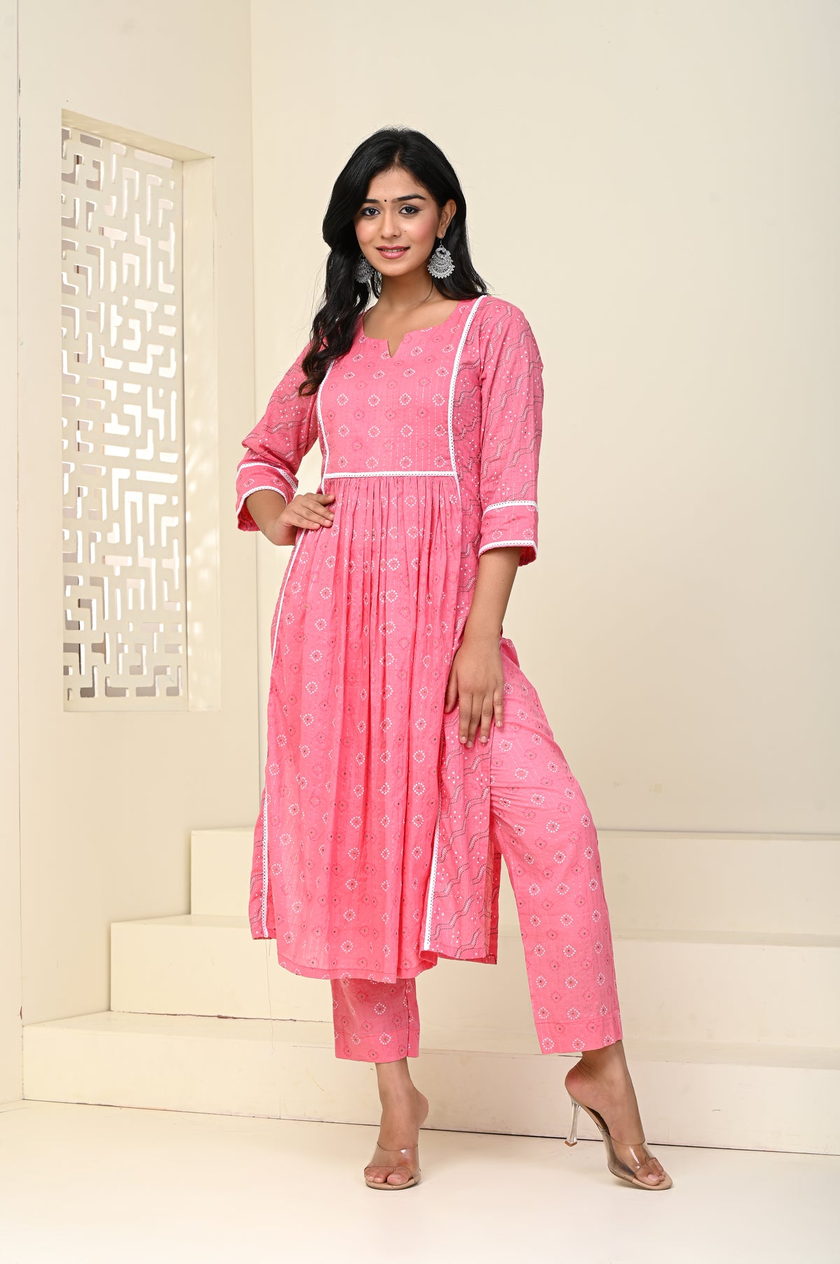 Gulabi Bandhej A-Line Set Of Two