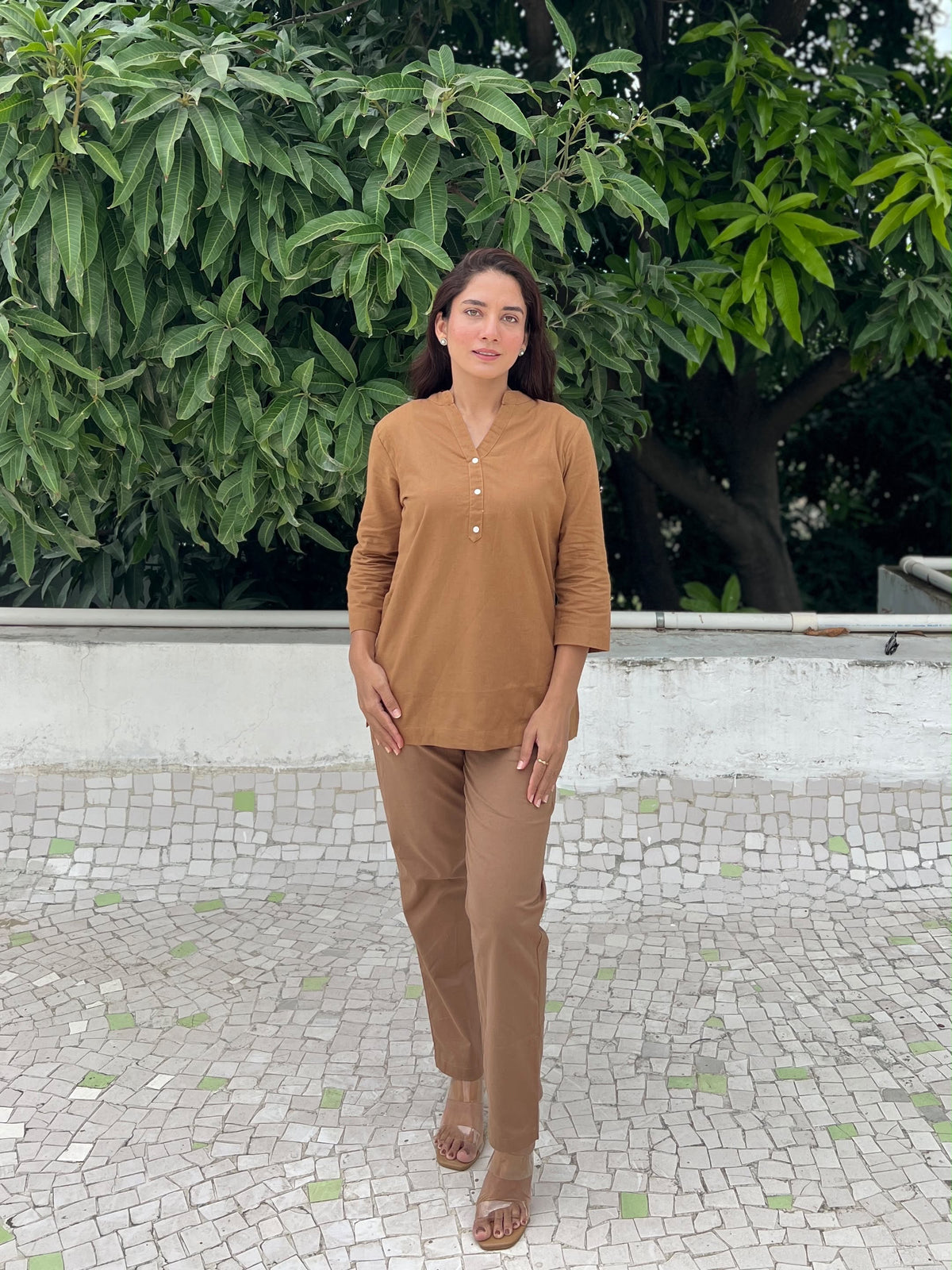 Earth Brown Cotton-Linen Co-ord Set