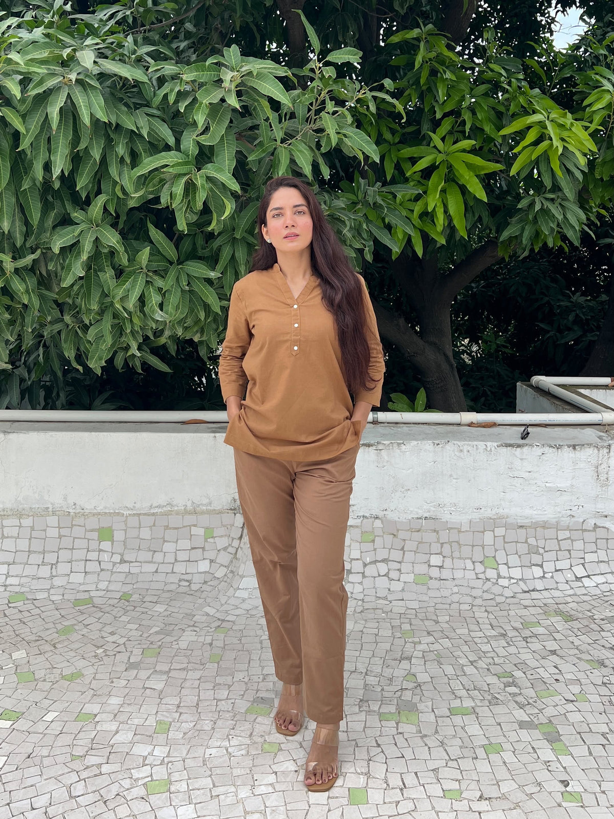 Earth Brown Cotton-Linen Co-ord Set