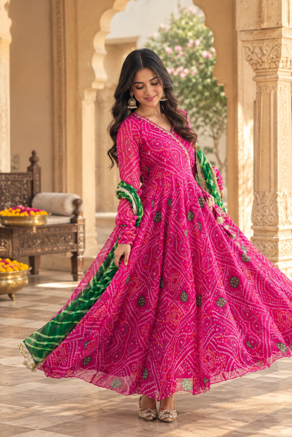Indrani Rani Pink Bandhani Set