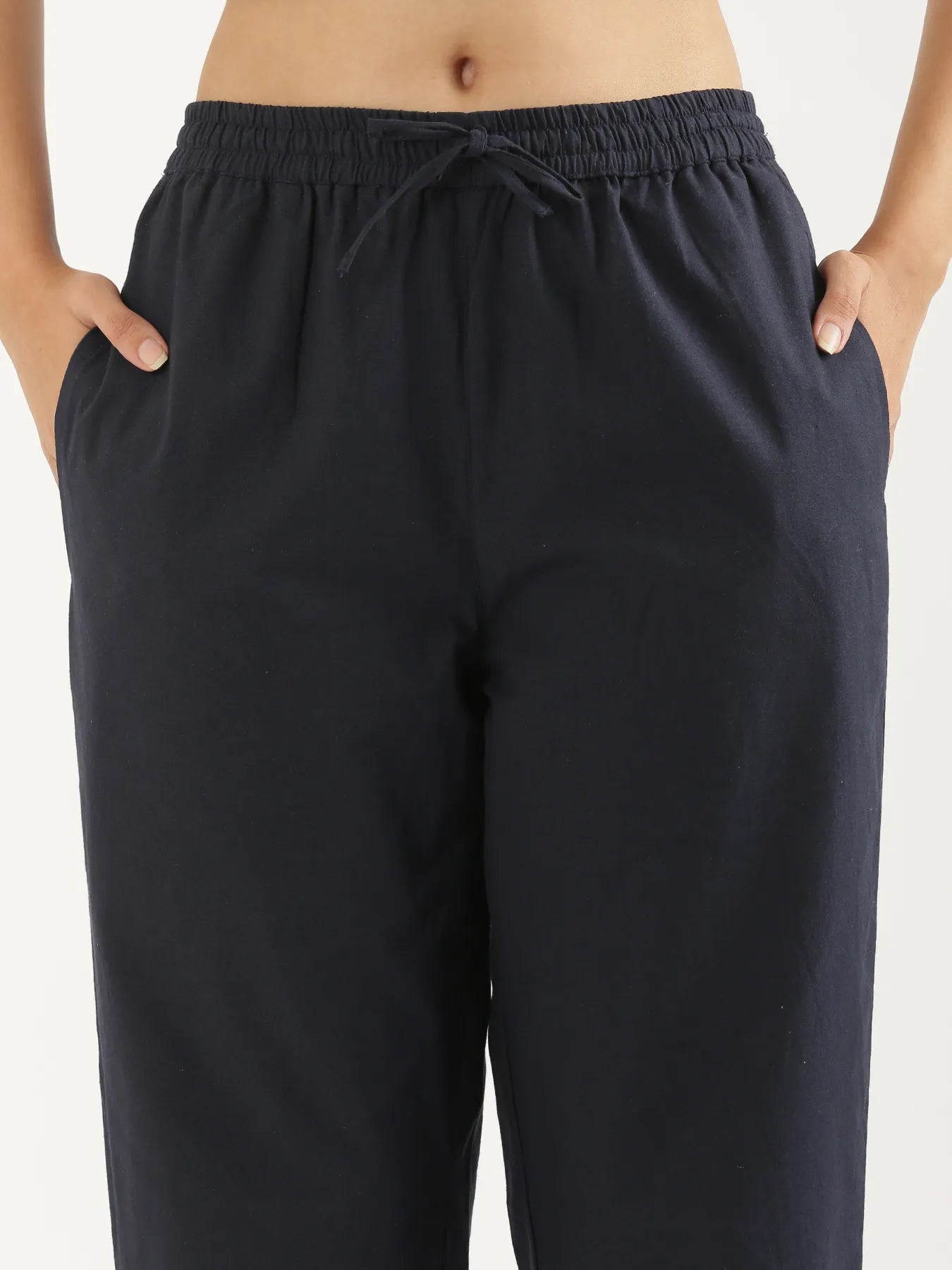 Women's Cotton Straight Pant - Navy Blue