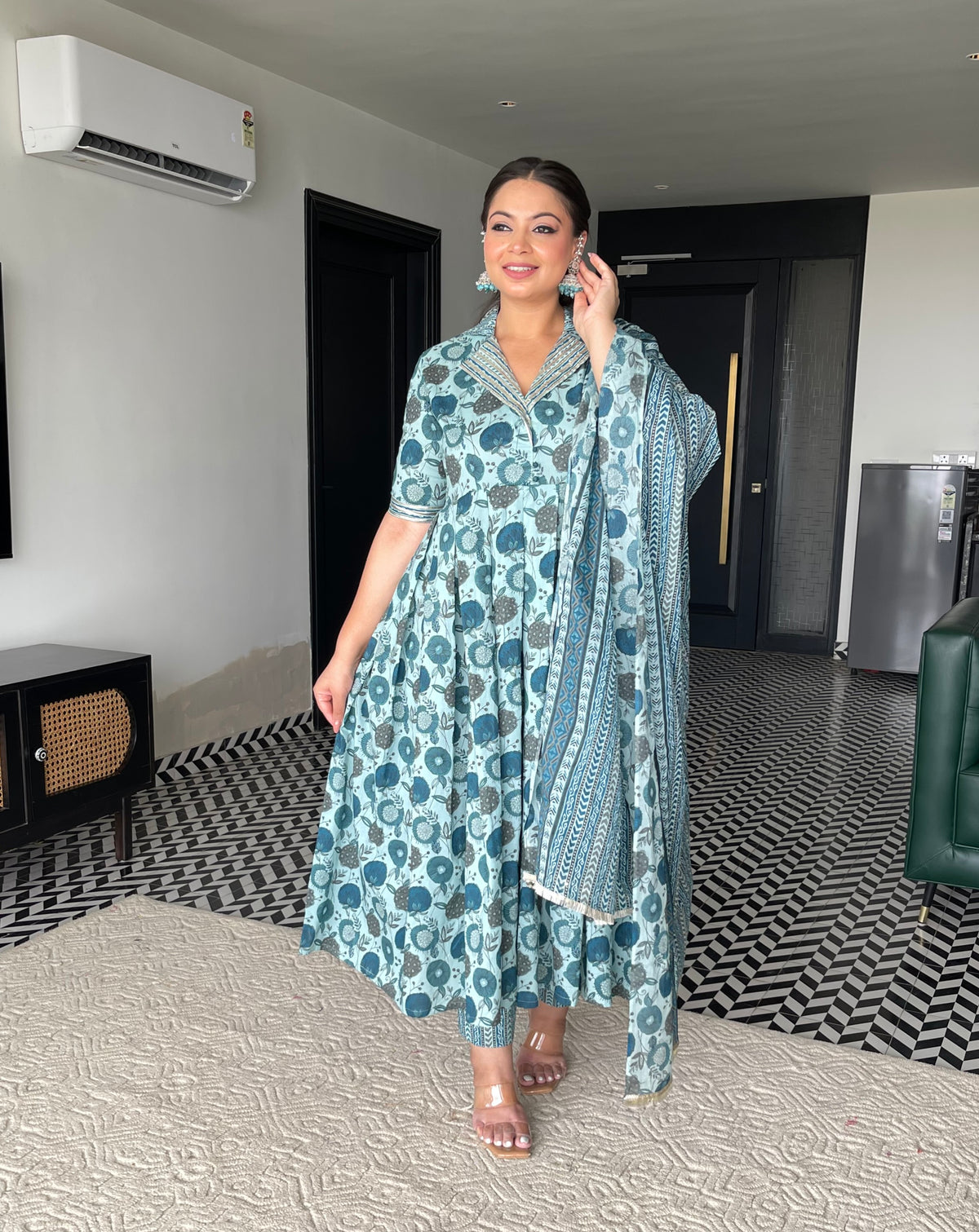 Sea Green Anarkali Set Of Three