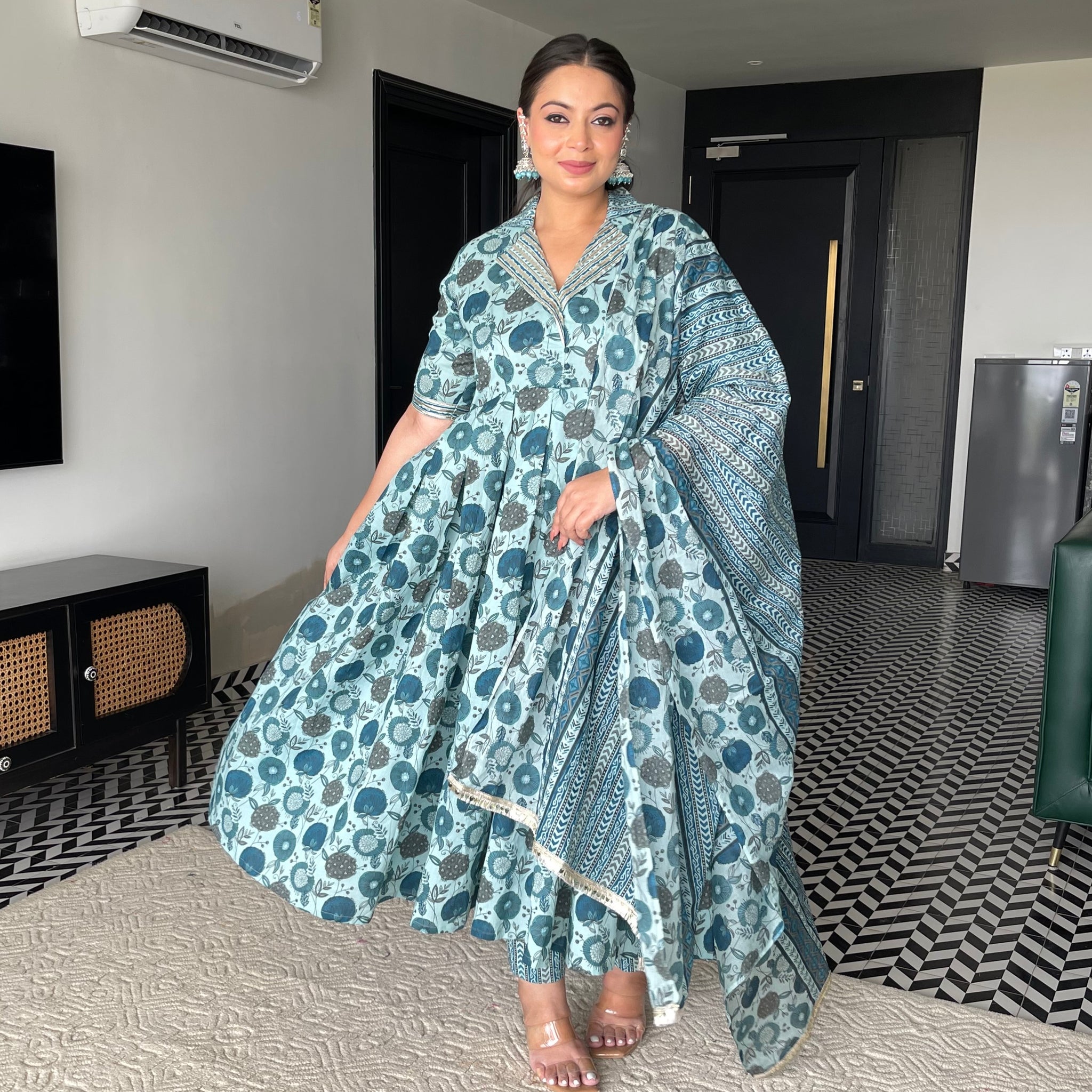 Sea Green Anarkali Set Of Three