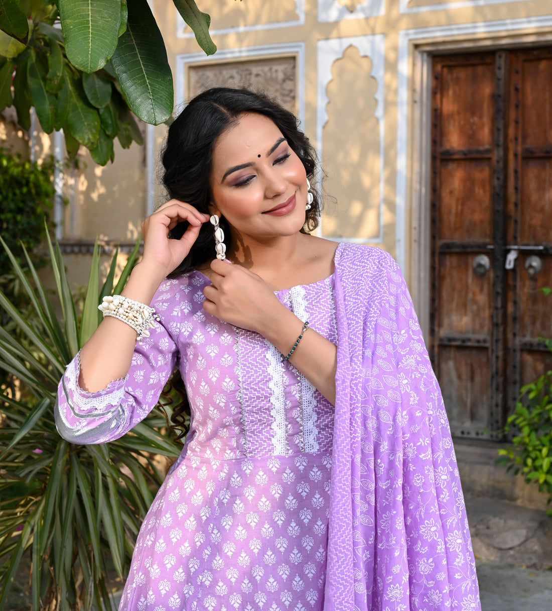 LIGHT LILAC COTTON ANARKALI SET