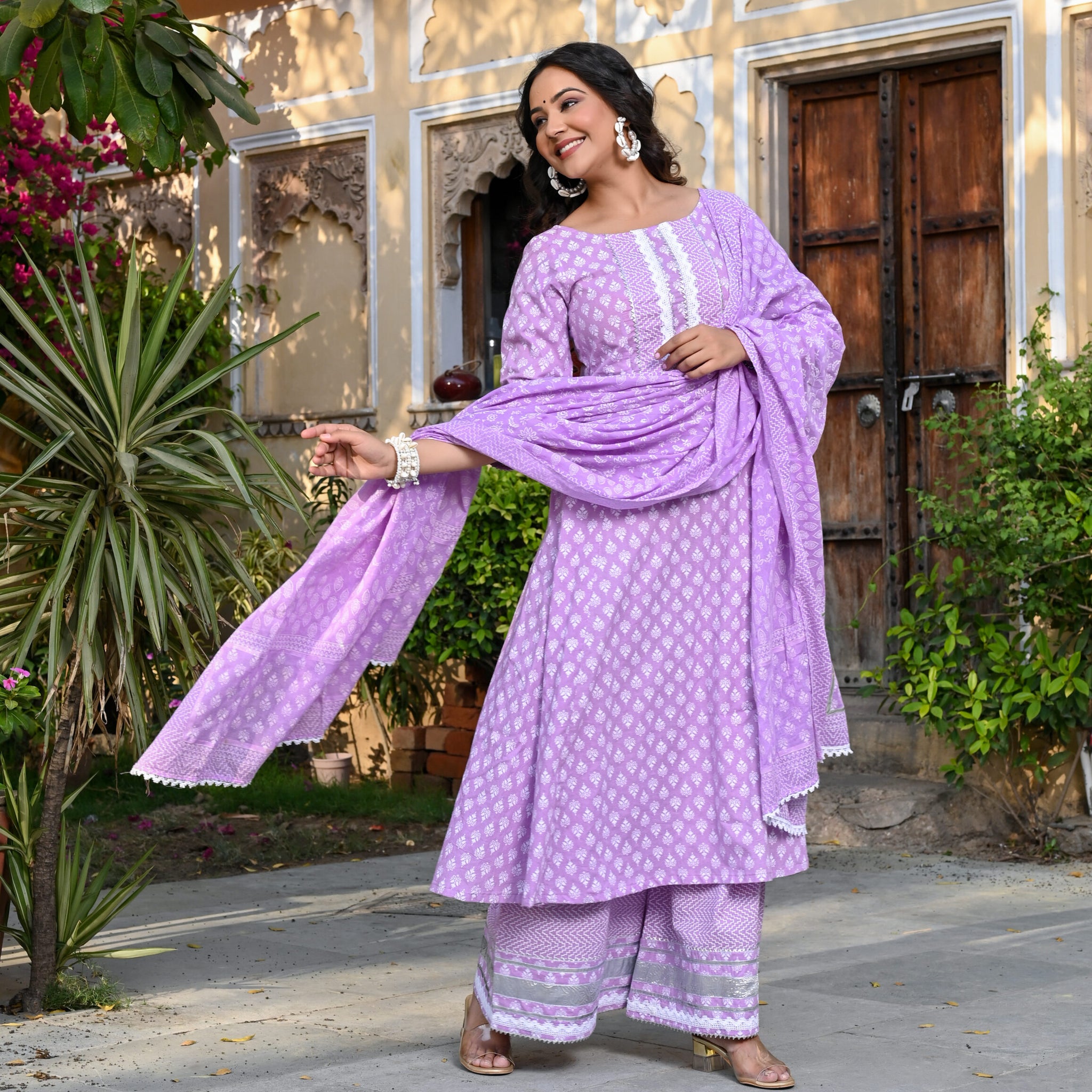 LIGHT LILAC COTTON ANARKALI SET