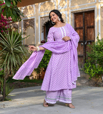 LIGHT LILAC COTTON ANARKALI SET