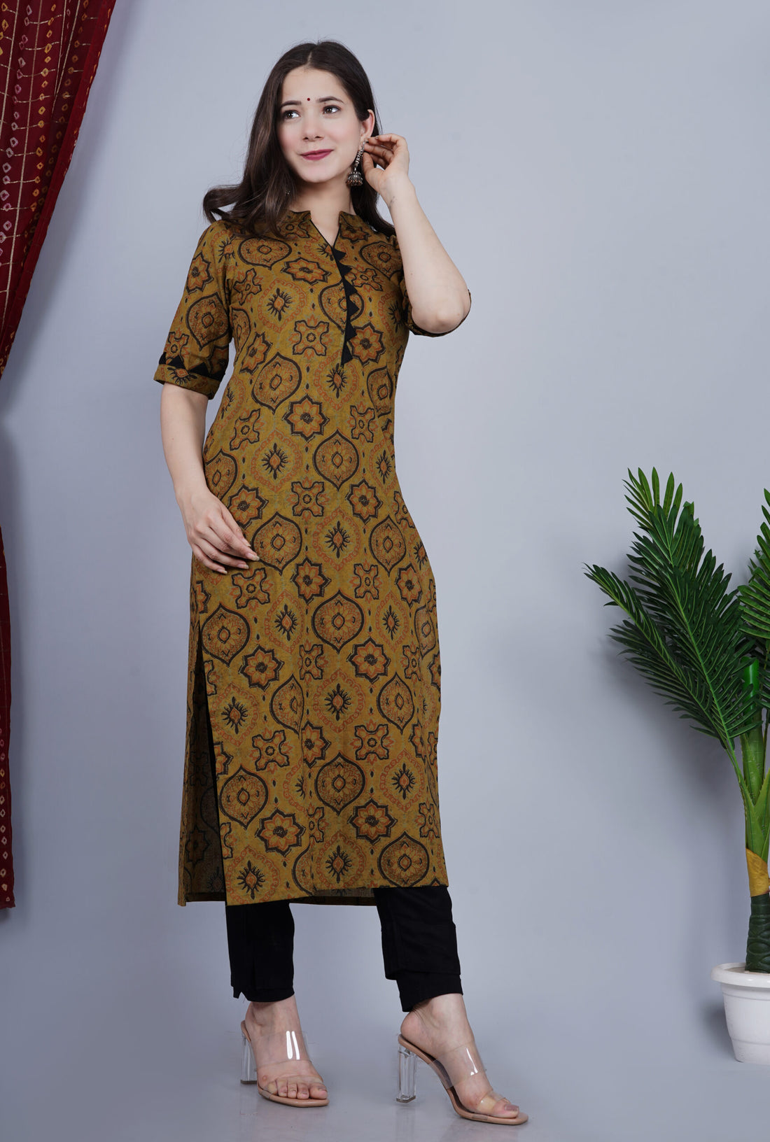 MAHENDI GREEN MOTIF PRINT KURTI