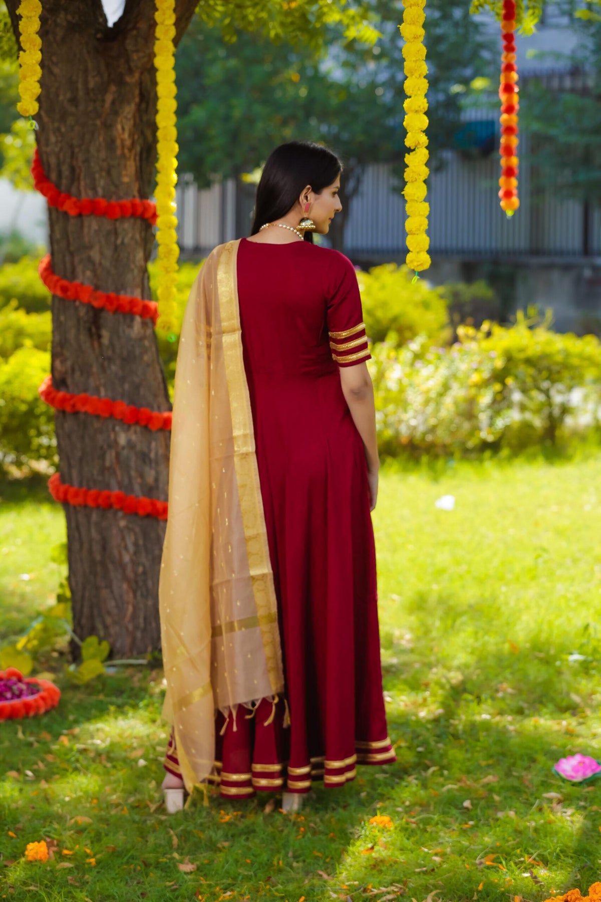 MAROON LONG ANARKALI KURTA SET OF TWO