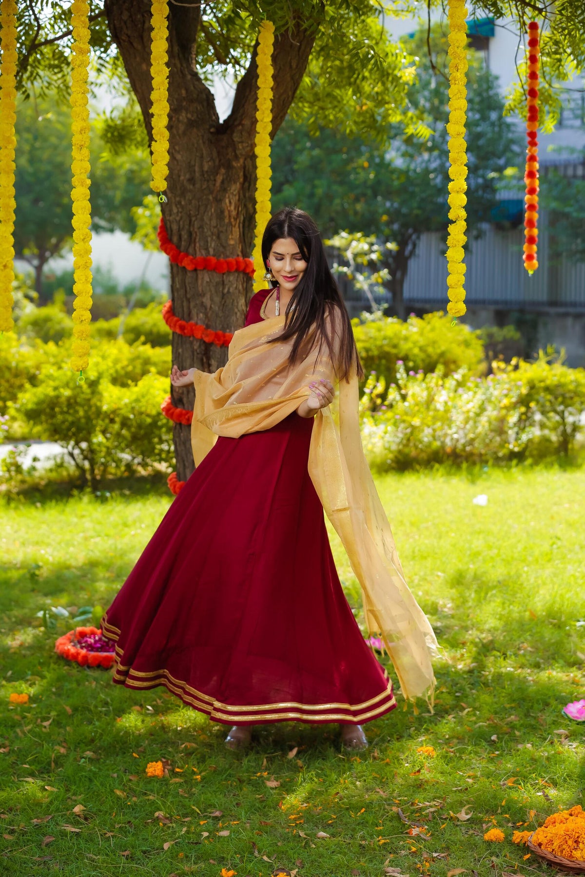 MAROON LONG ANARKALI KURTA SET OF TWO