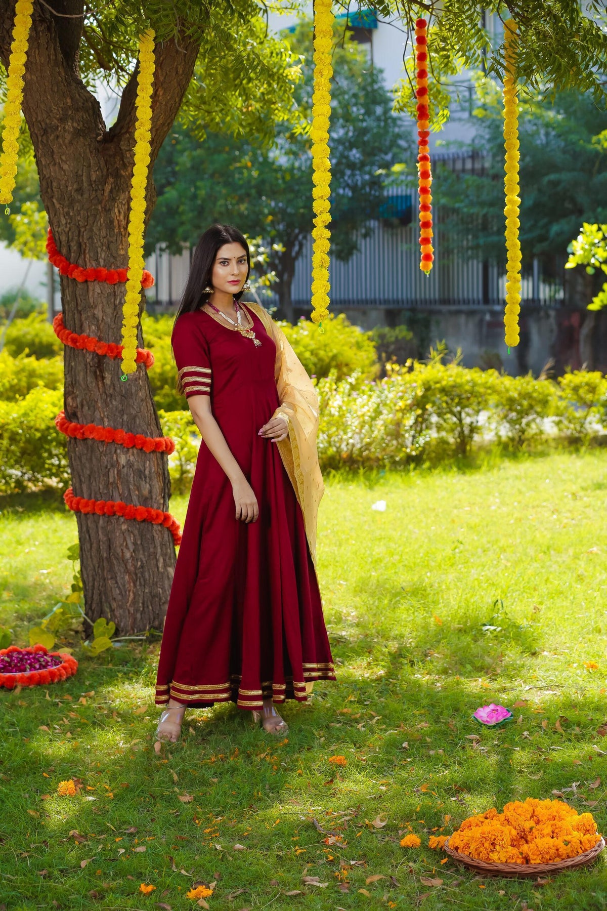 MAROON LONG ANARKALI KURTA SET OF TWO