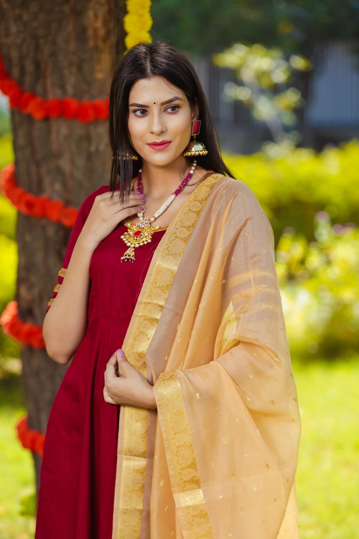 MAROON LONG ANARKALI KURTA SET OF TWO