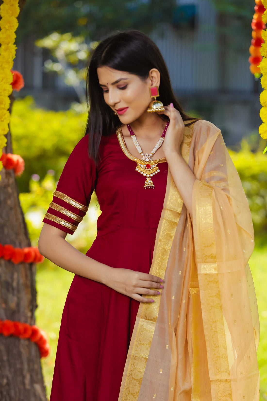 MAROON LONG ANARKALI KURTA SET OF TWO