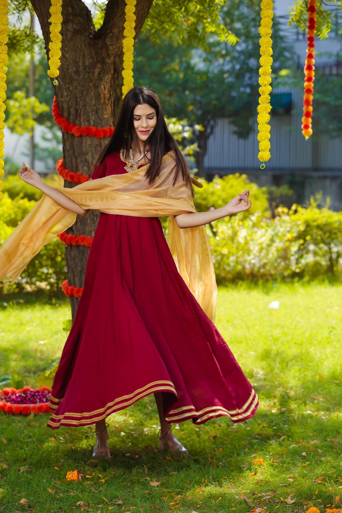 MAROON LONG ANARKALI KURTA SET OF TWO
