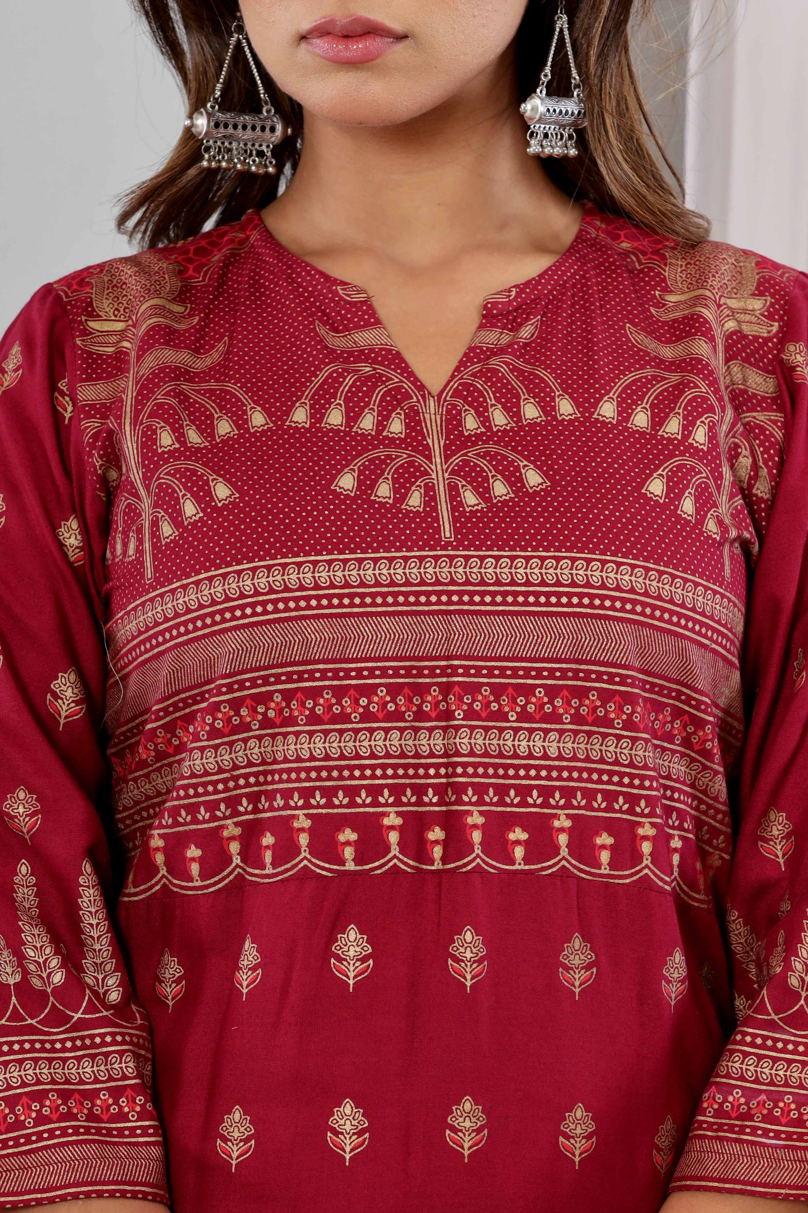 Maroon Foil Print Kurta
