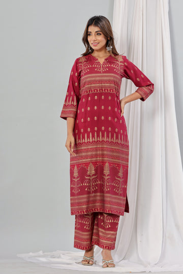 Maroon Foil Print Kurta