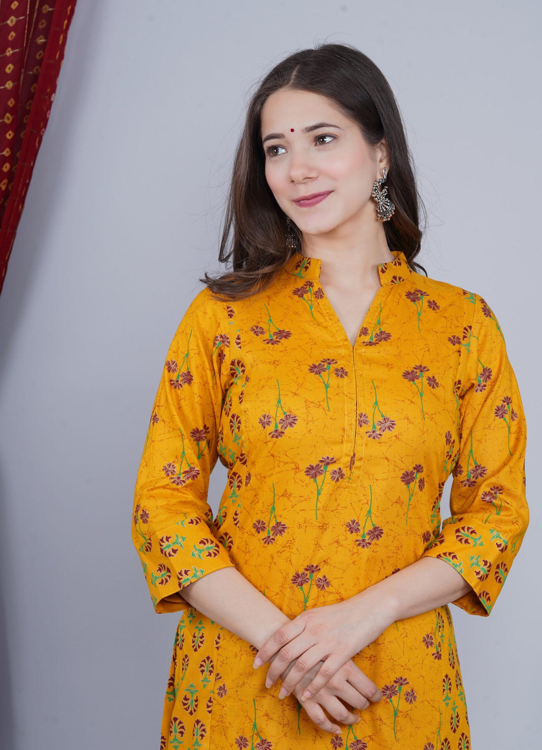 MUSTARD PRINTED A-LINE RAYON SET OF TWO