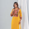 Mustard Rayon Kurta With Floral Yoke Set Of Two