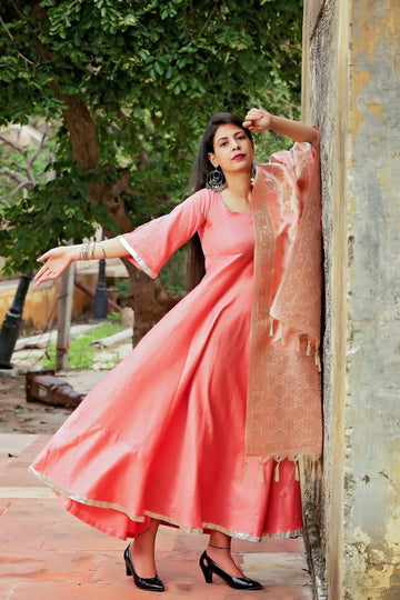 PEACH ANARKALI WITH BANARASI DUPATTA