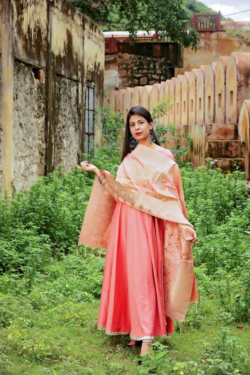 PEACH ANARKALI WITH BANARASI DUPATTA