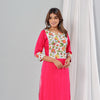 Pink Rayon Kurta With Floral Yoke Set Of Two