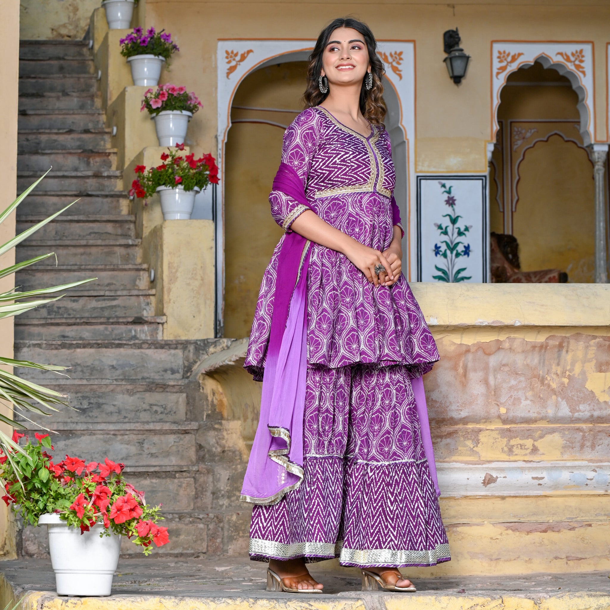 PURPLE DOLA SILK GHARARA SET