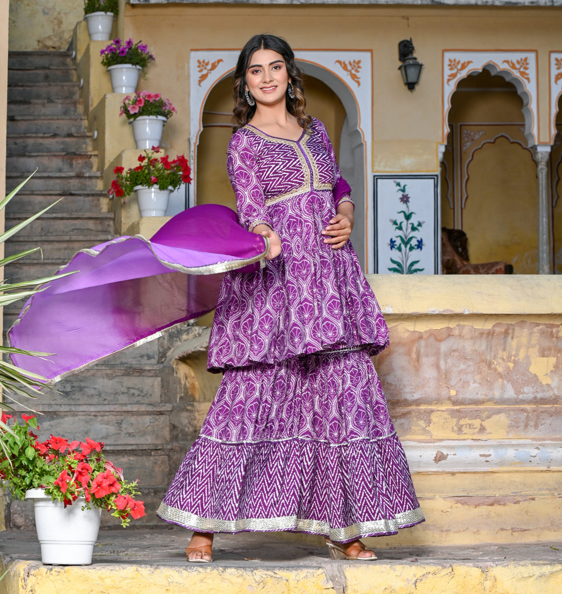 PURPLE DOLA SILK GHARARA SET