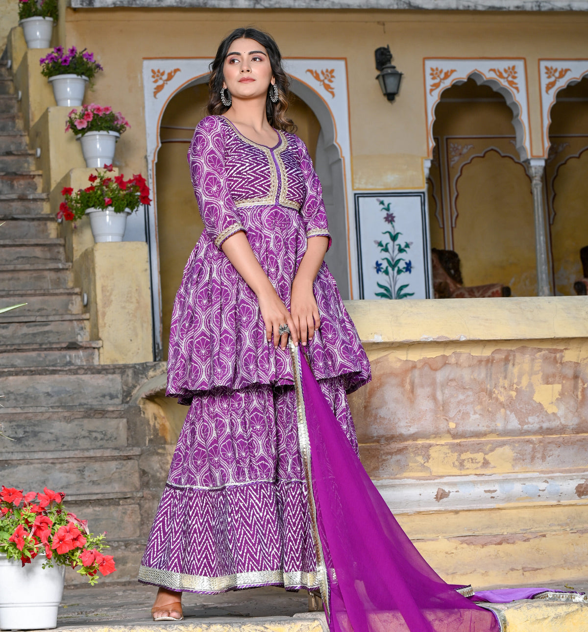 PURPLE DOLA SILK GHARARA SET