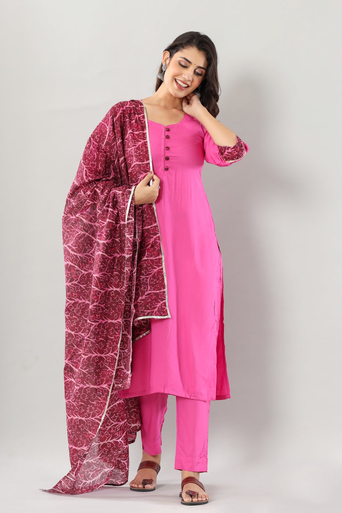 Purple Rayon Muslin Dupatta Set Of Three