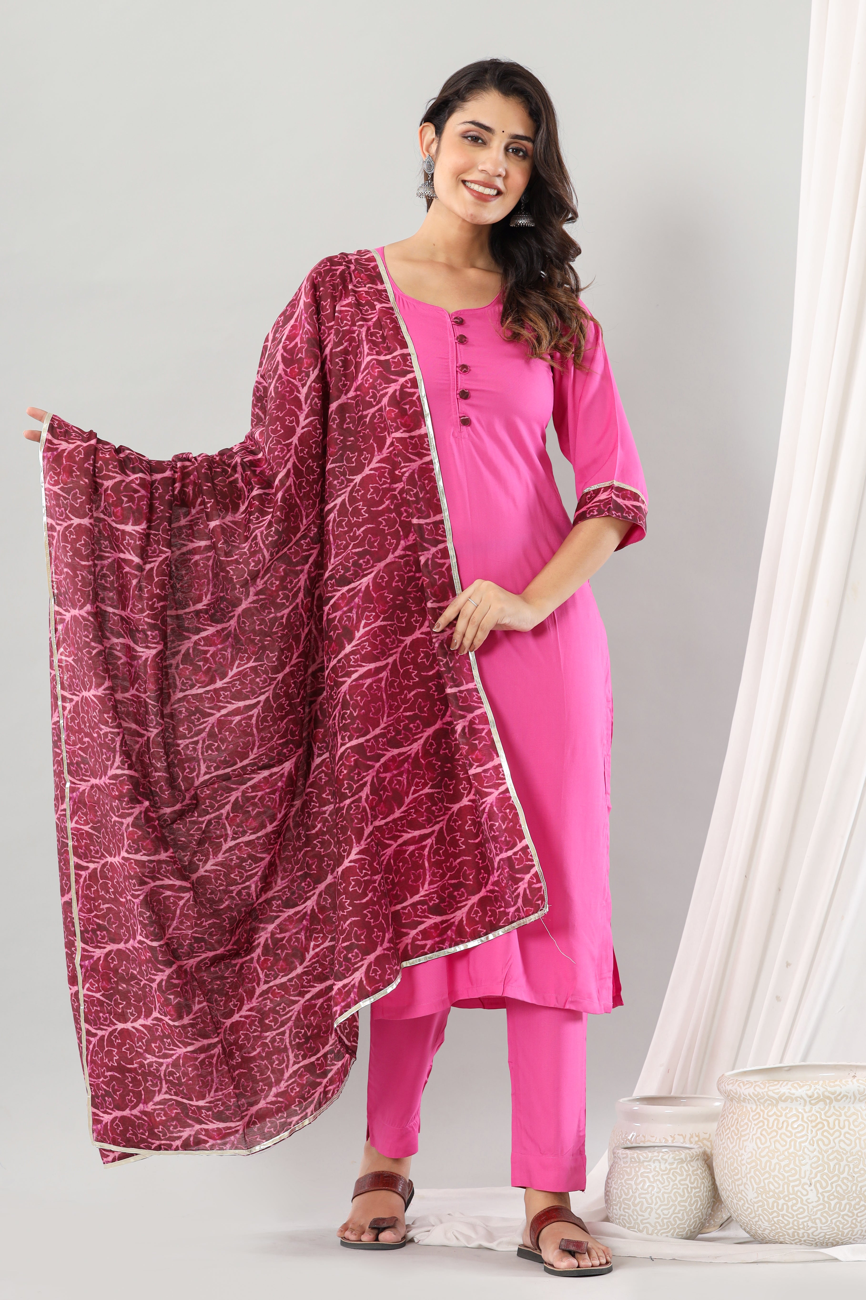 Purple Rayon Muslin Dupatta Set Of Three