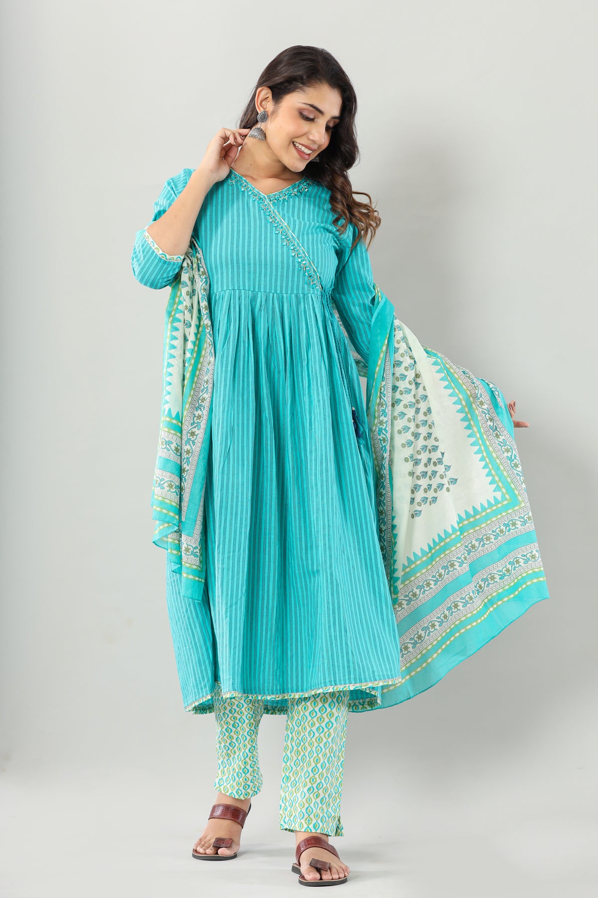 Rama Green Work Mirror Angrakha Set
