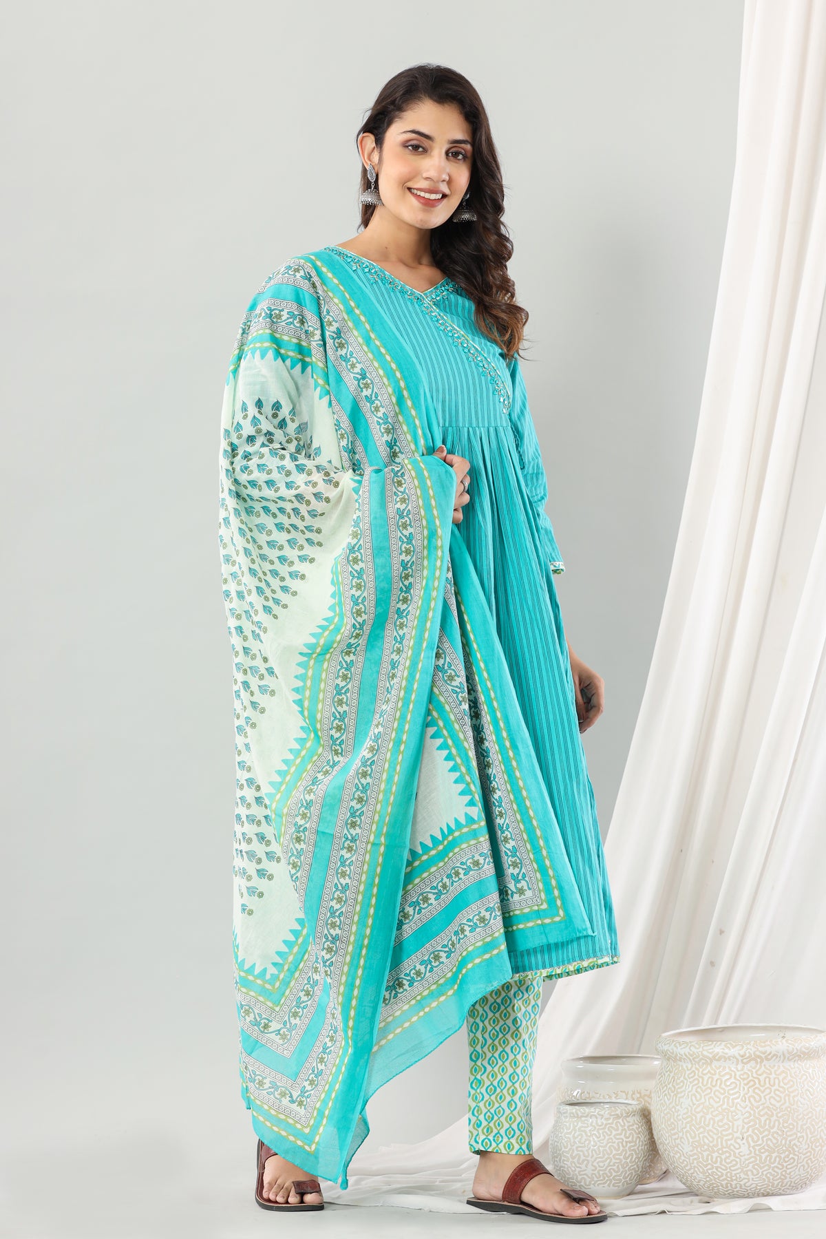 Rama Green Work Mirror Angrakha Set