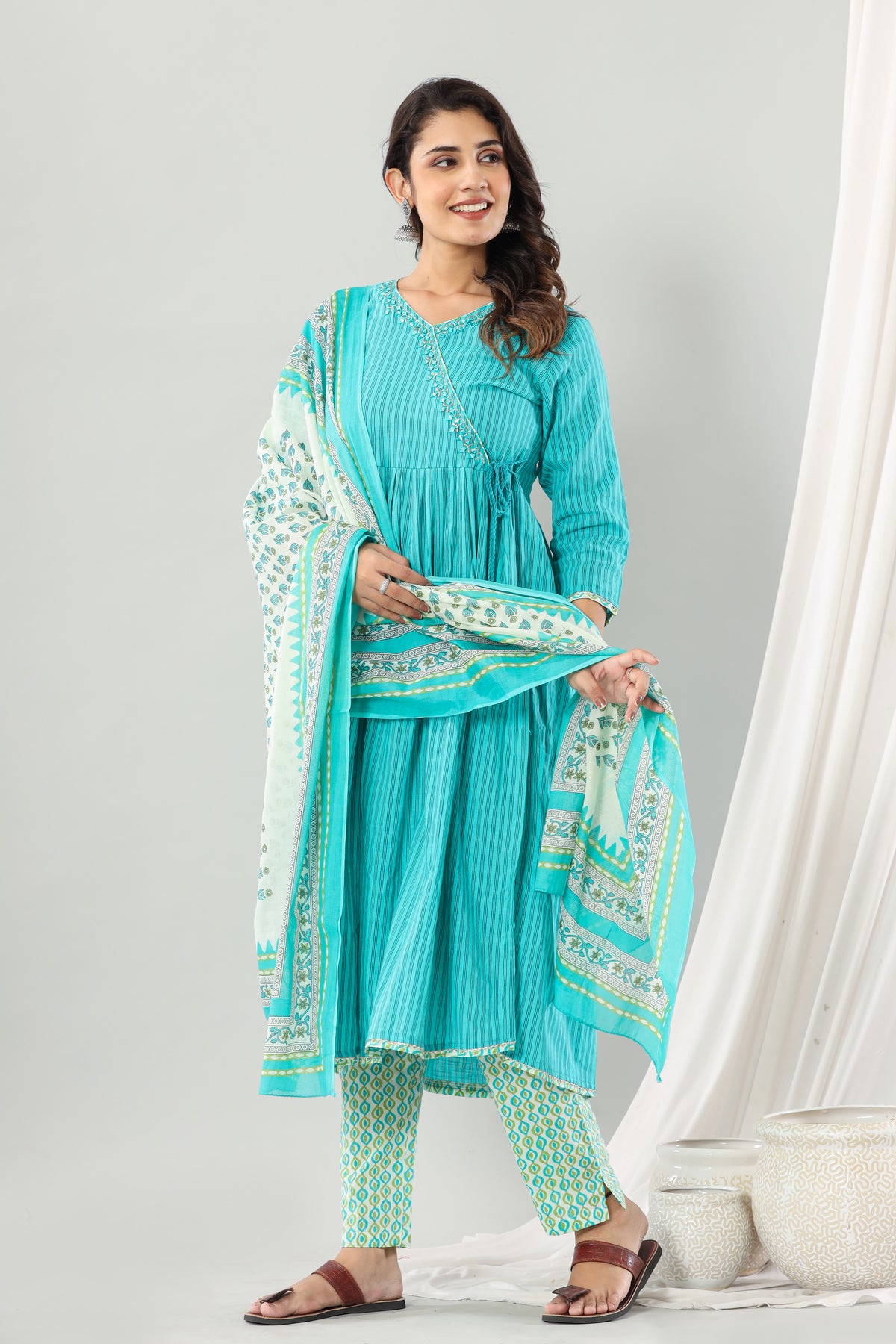 Rama Green Work Mirror Angrakha Set