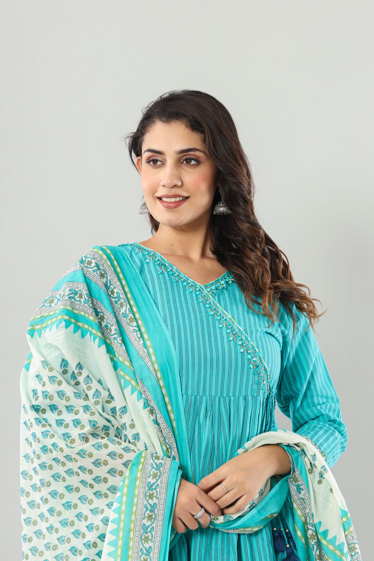 Rama Green Work Mirror Angrakha Set