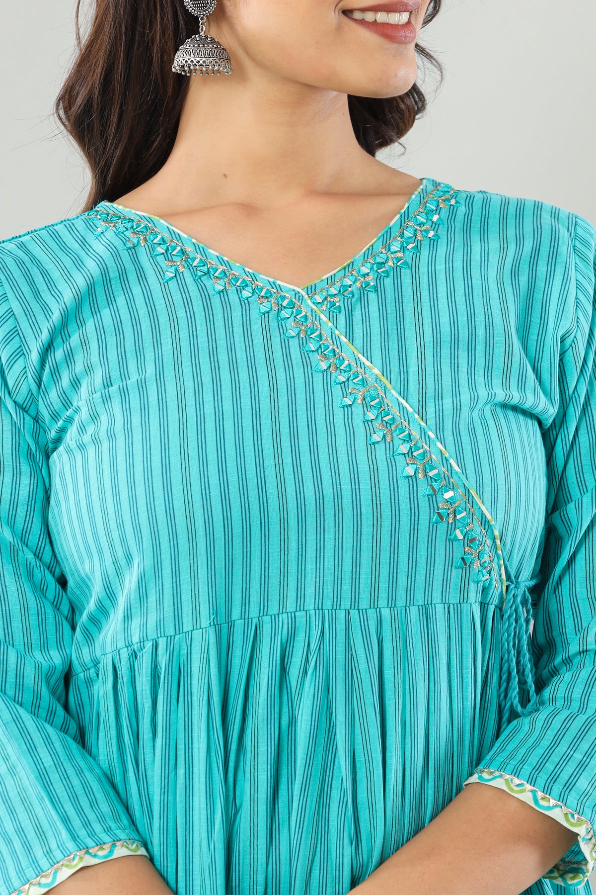 Rama Green Work Mirror Angrakha Set