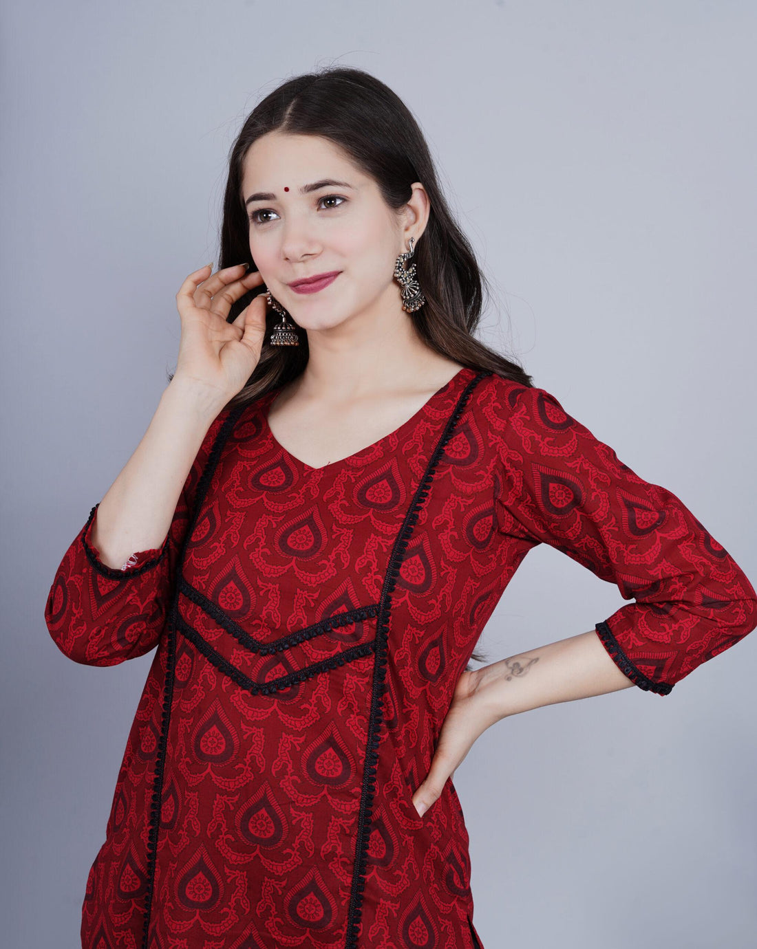 RED BLACK STRAIGHT KURTI